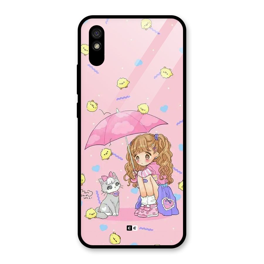Girl With Cat Glass Back Case for Redmi 9i