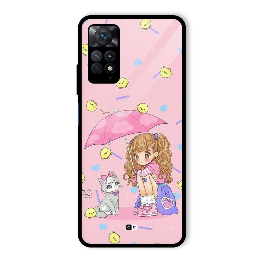 Girl With Cat Glass Back Case for Redmi Note 11 Pro