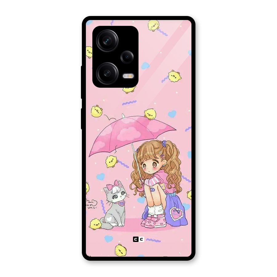 Girl With Cat Glass Back Case for Redmi Note 12 Pro