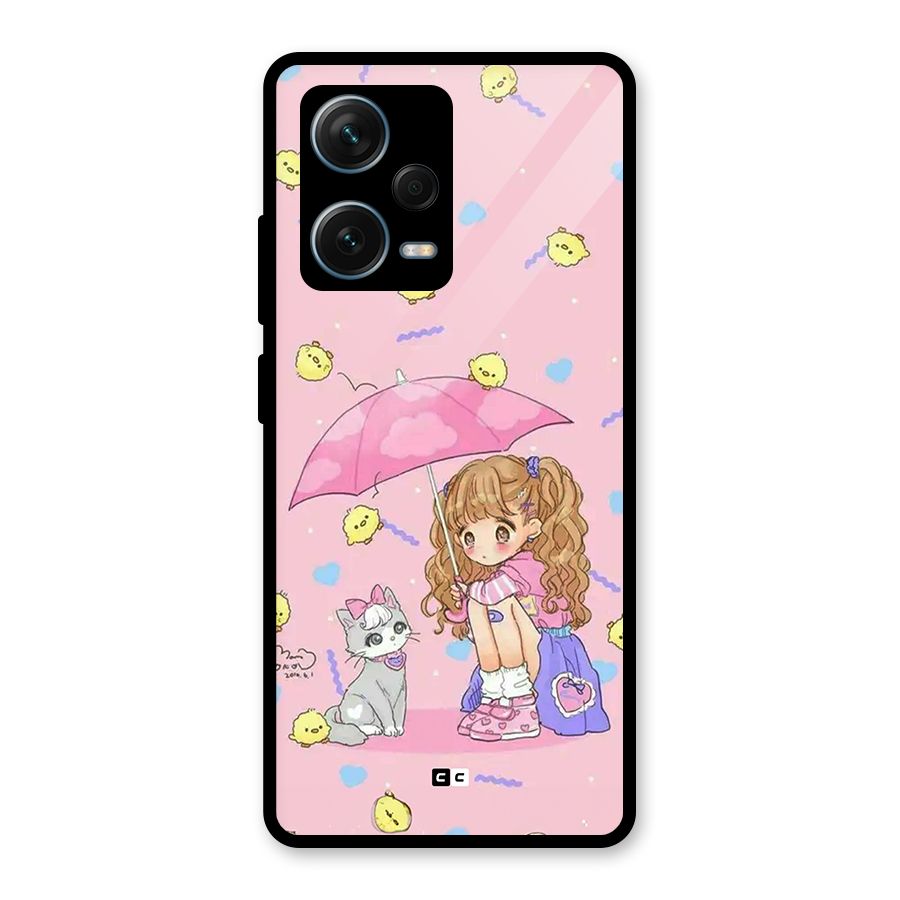 Girl With Cat Glass Back Case for Redmi Note 12 Pro Plus 5G