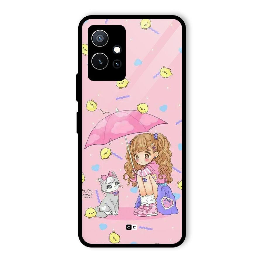 Girl With Cat Glass Back Case for Vivo T1 5G