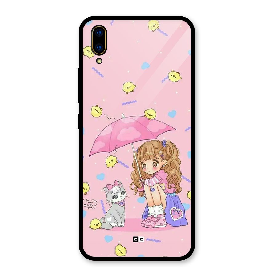 Girl With Cat Glass Back Case for Vivo V11 Pro
