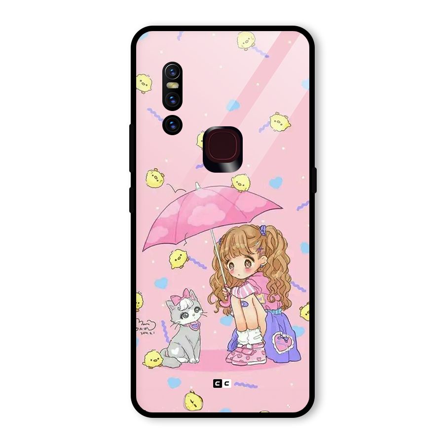 Girl With Cat Glass Back Case for Vivo V15