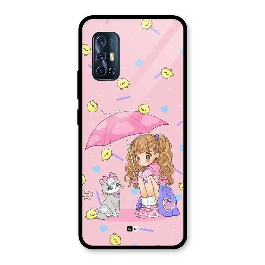 Girl With Cat Glass Back Case for Vivo V17