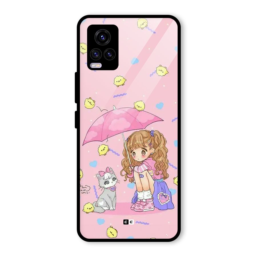 Girl With Cat Glass Back Case for Vivo V20