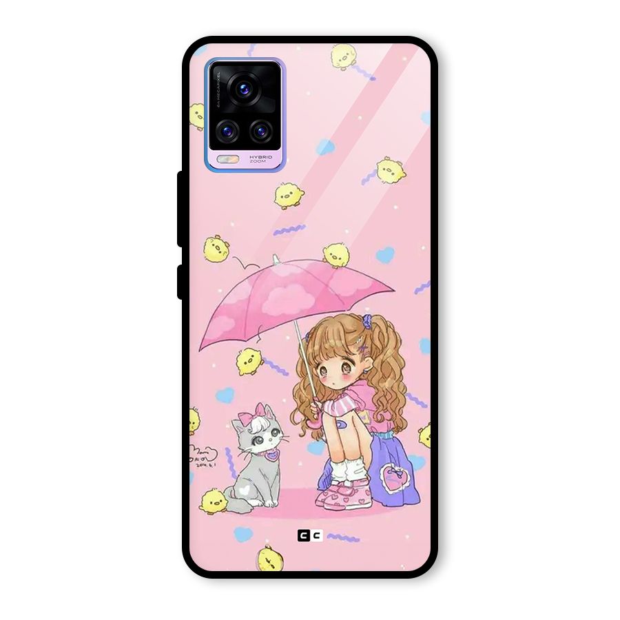 Girl With Cat Glass Back Case for Vivo V20 Pro
