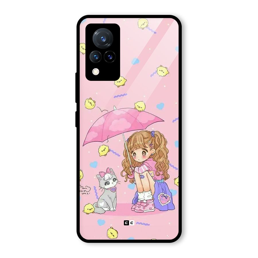 Girl With Cat Glass Back Case for Vivo V21 5G