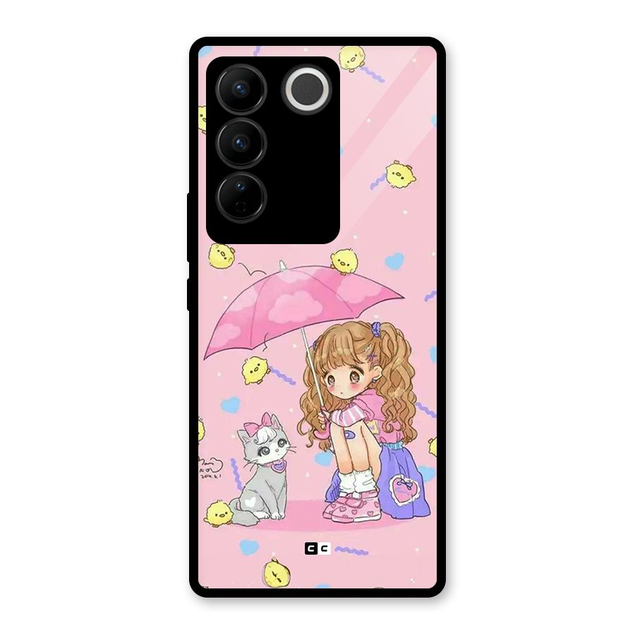 Girl With Cat Glass Back Case for Vivo V27