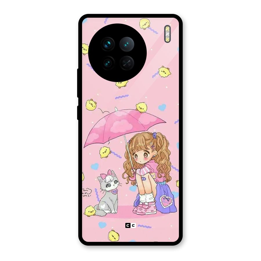 Girl With Cat Glass Back Case for Vivo X90