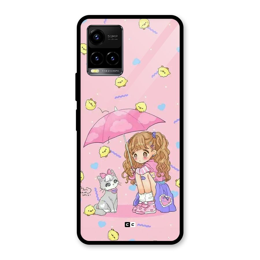 Girl With Cat Glass Back Case for Vivo Y33s