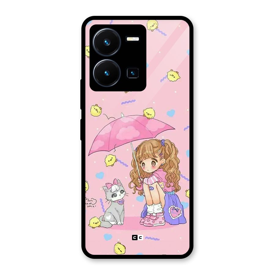 Girl With Cat Glass Back Case for Vivo Y35