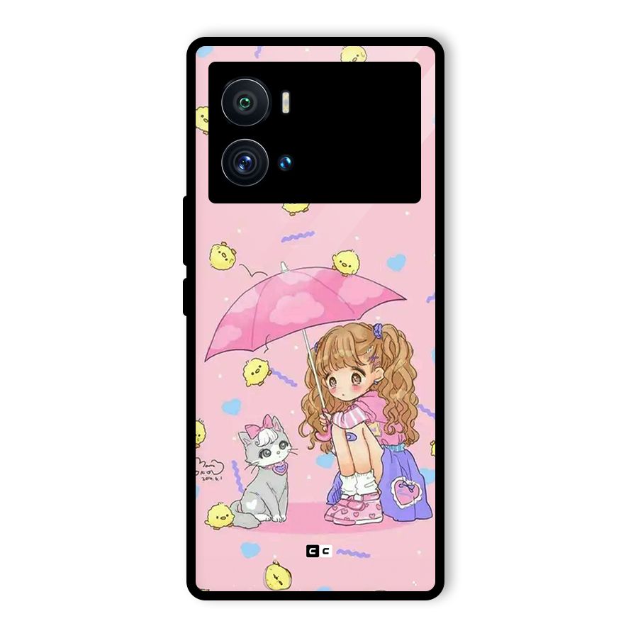 Girl With Cat Glass Back Case for Vivo iQOO 9 Pro