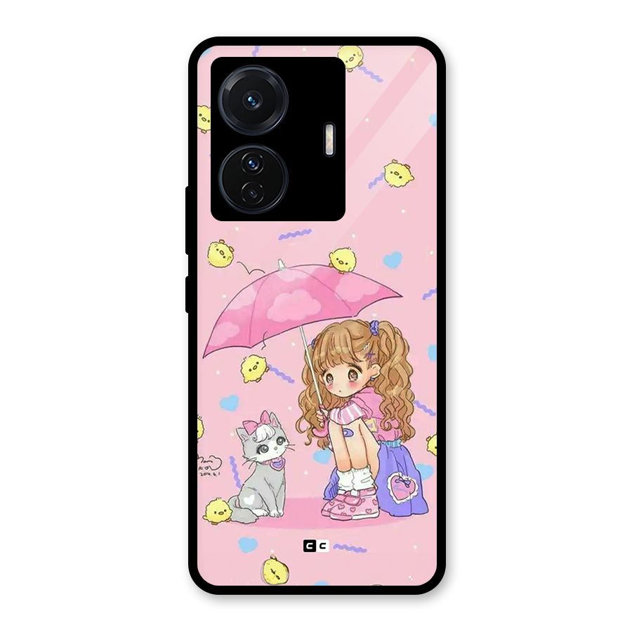 Girl With Cat Glass Back Case for Vivo iQOO Z6 Pro