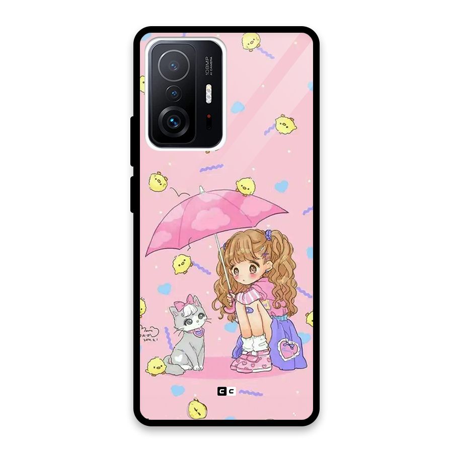 Girl With Cat Glass Back Case for Xiaomi 11T Pro