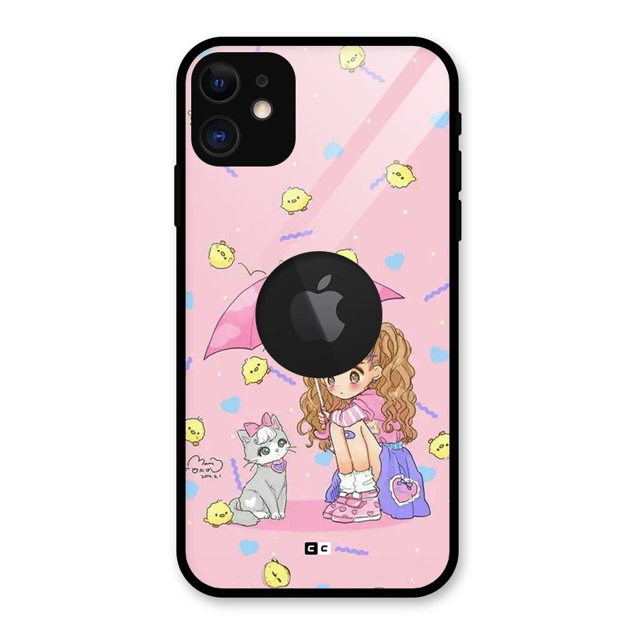 Girl With Cat Glass Back Case for iPhone 11 Logo Cut