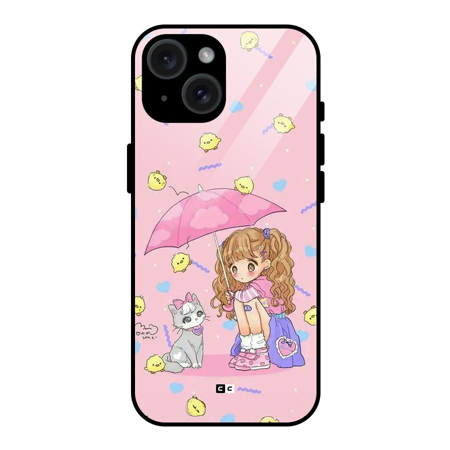 Girl With Cat Glass Back Case for iPhone 15