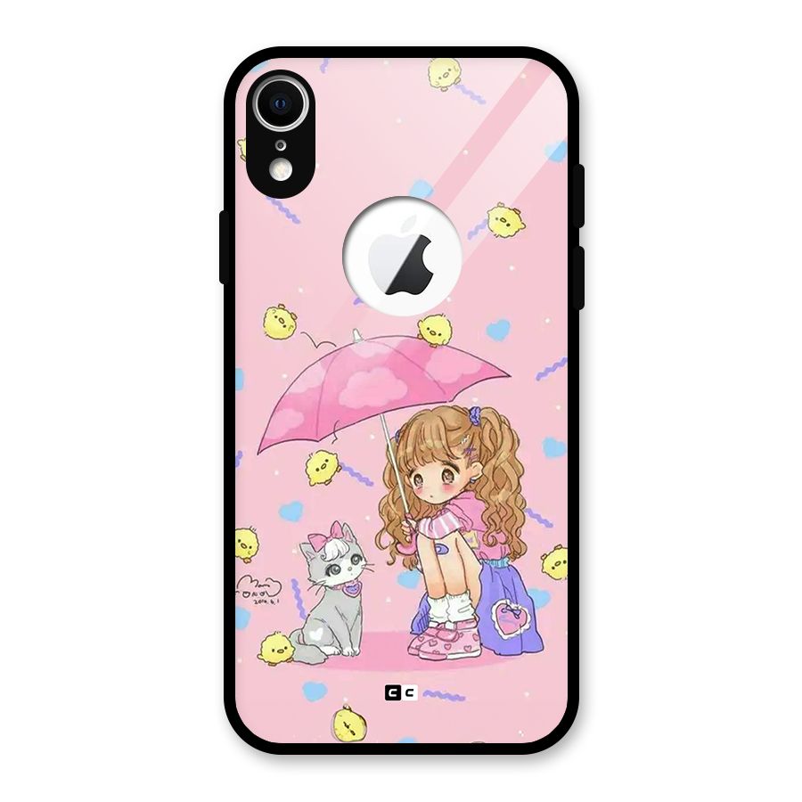 Girl With Cat Glass Back Case for iPhone XR Logo Cut