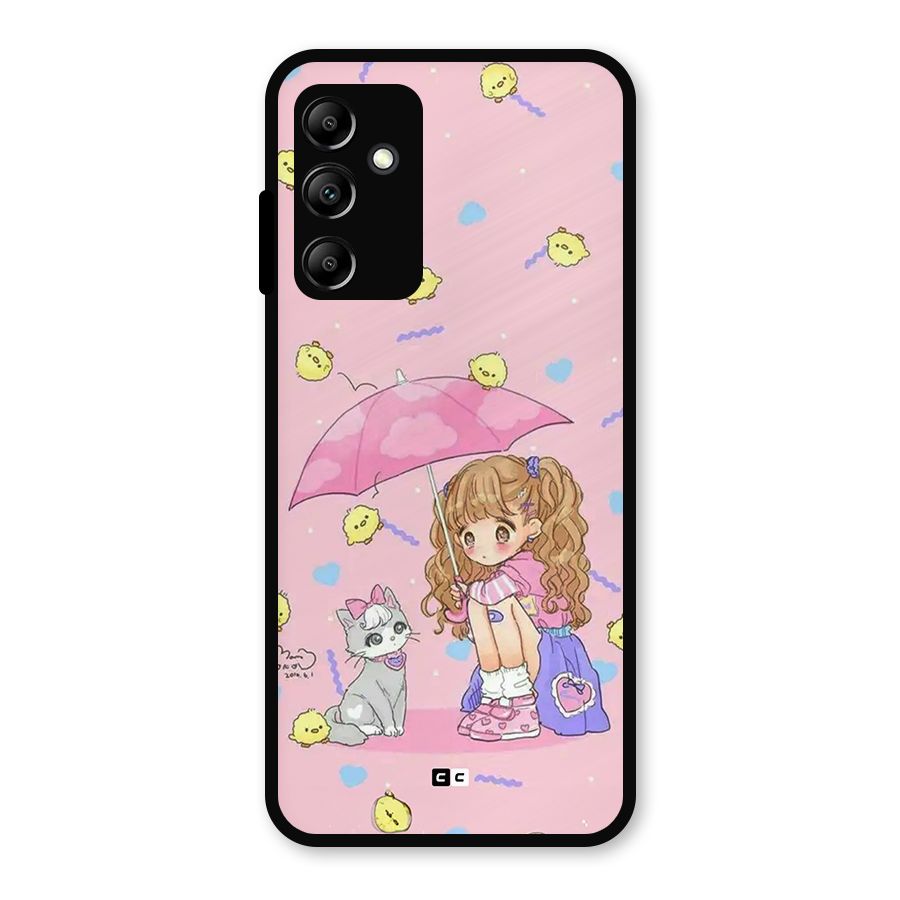 Girl With Cat Metal Back Case for Galaxy A14 5G
