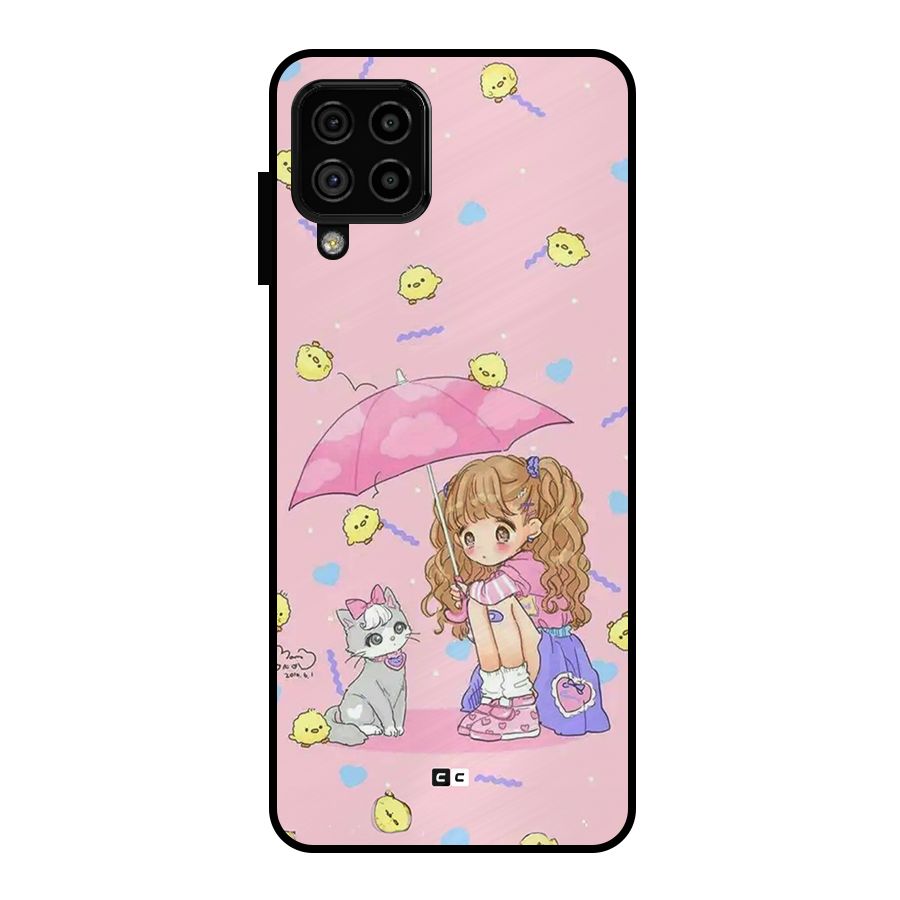 Girl With Cat Metal Back Case for Galaxy A22 4G