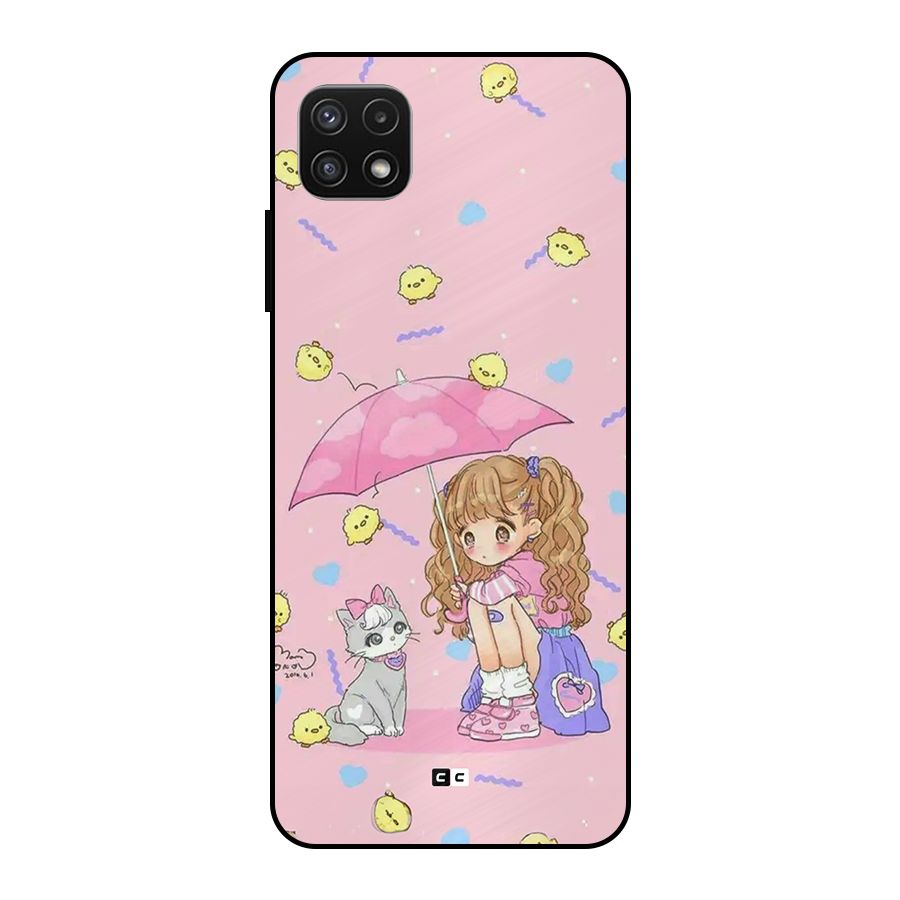 Girl With Cat Metal Back Case for Galaxy A22 5G