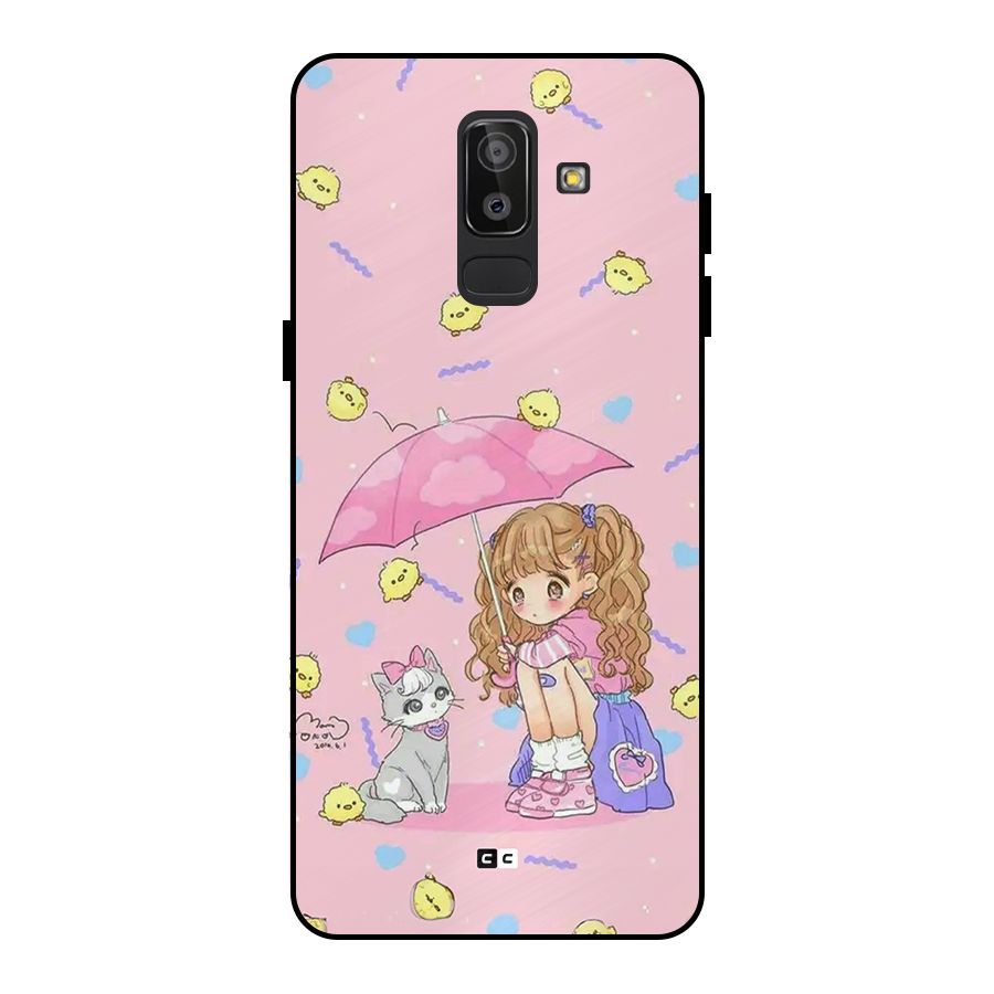 Girl With Cat Metal Back Case for Galaxy J8