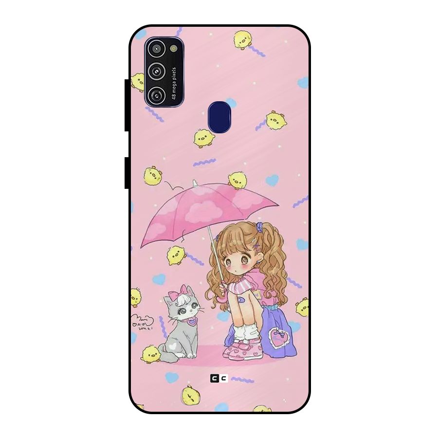 Girl With Cat Metal Back Case for Galaxy M30s