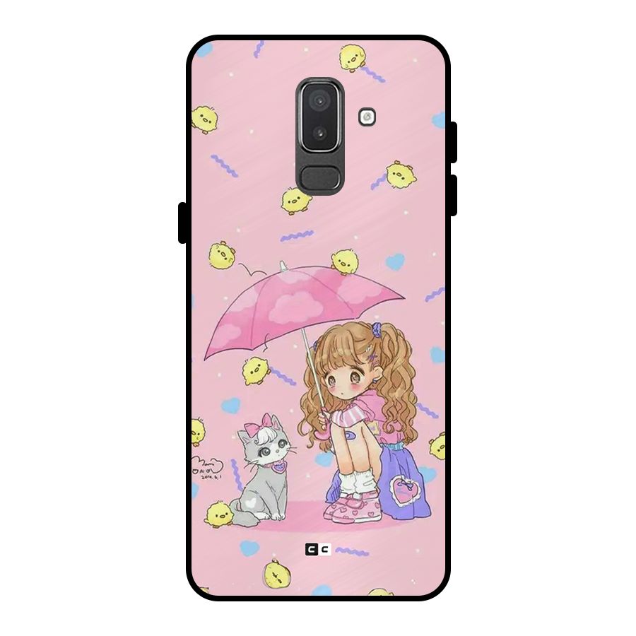 Girl With Cat Metal Back Case for Galaxy On8 (2018)