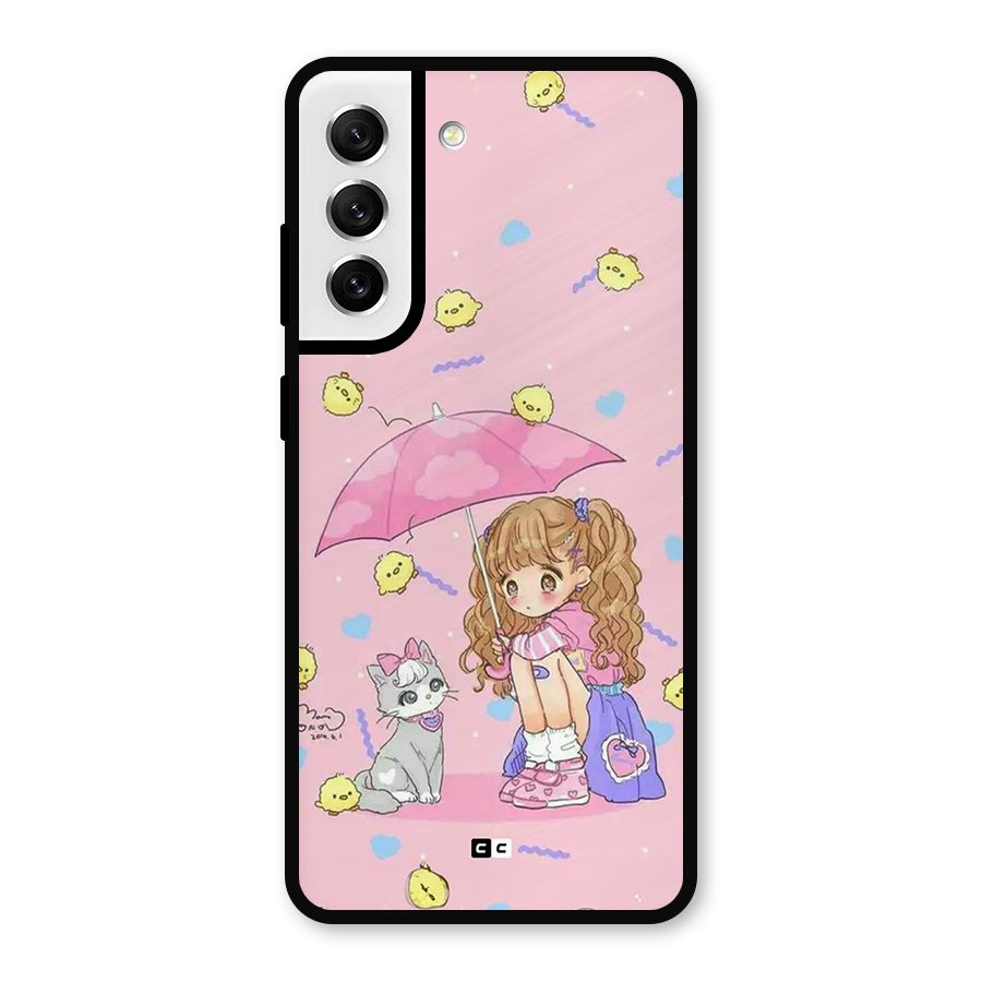 Girl With Cat Metal Back Case for Galaxy S21 FE 5G