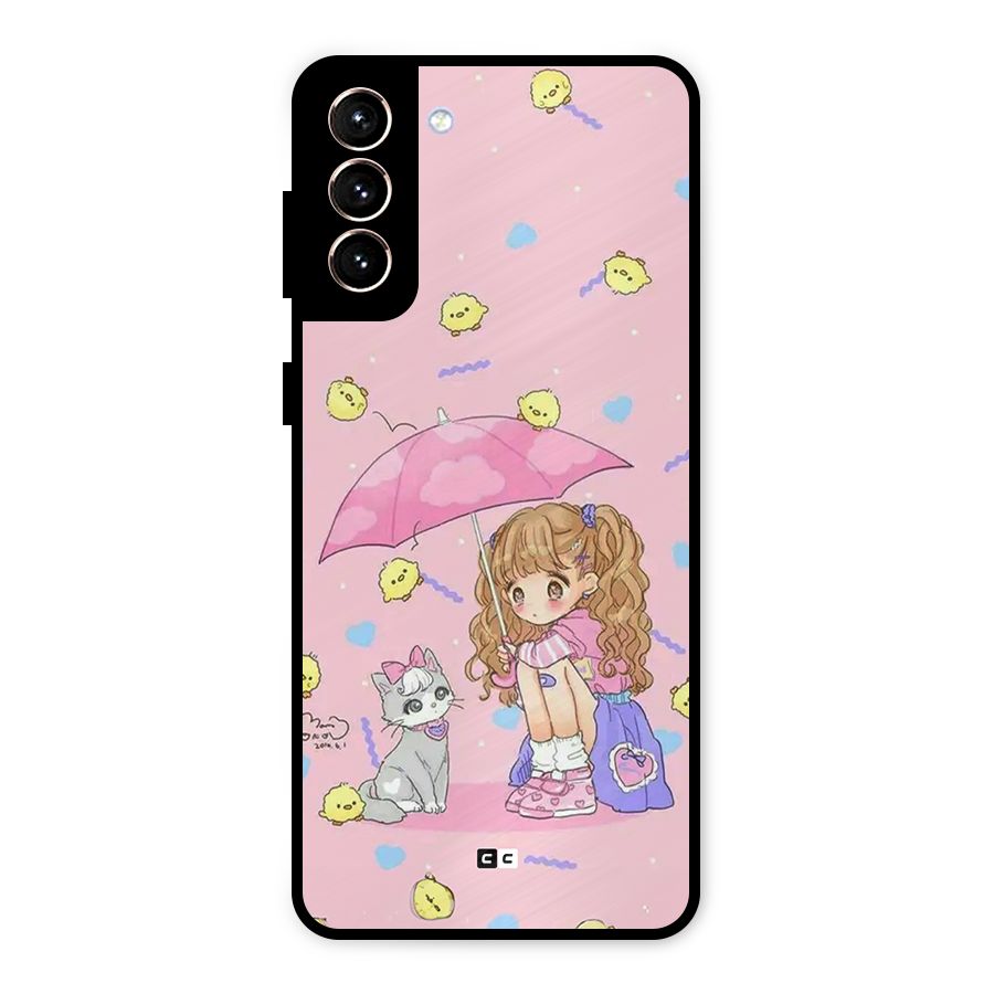 Girl With Cat Metal Back Case for Galaxy S21 Plus