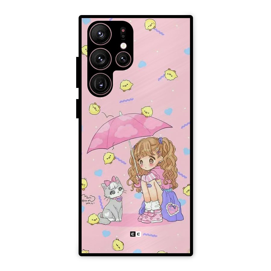 Girl With Cat Metal Back Case for Galaxy S22 Ultra 5G