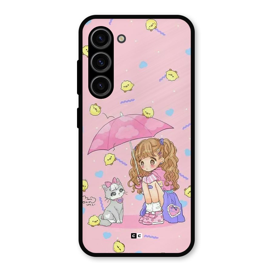 Girl With Cat Metal Back Case for Galaxy S23