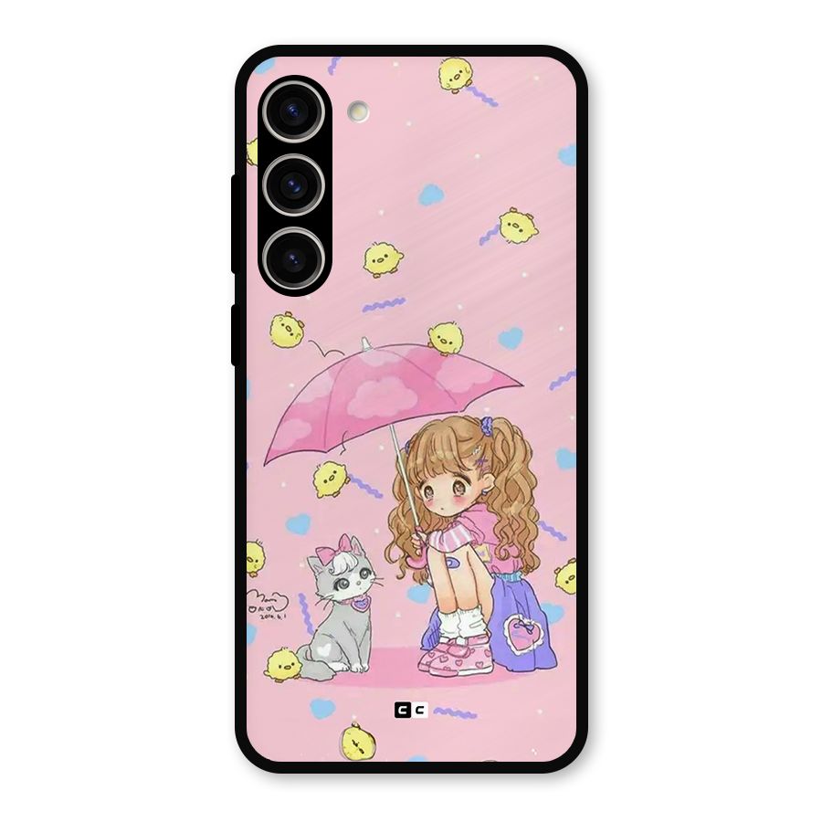 Girl With Cat Metal Back Case for Galaxy S23 Plus