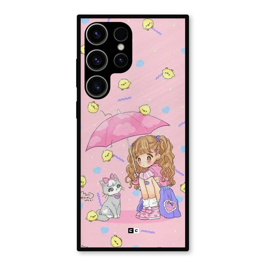 Girl With Cat Metal Back Case for Galaxy S23 Ultra