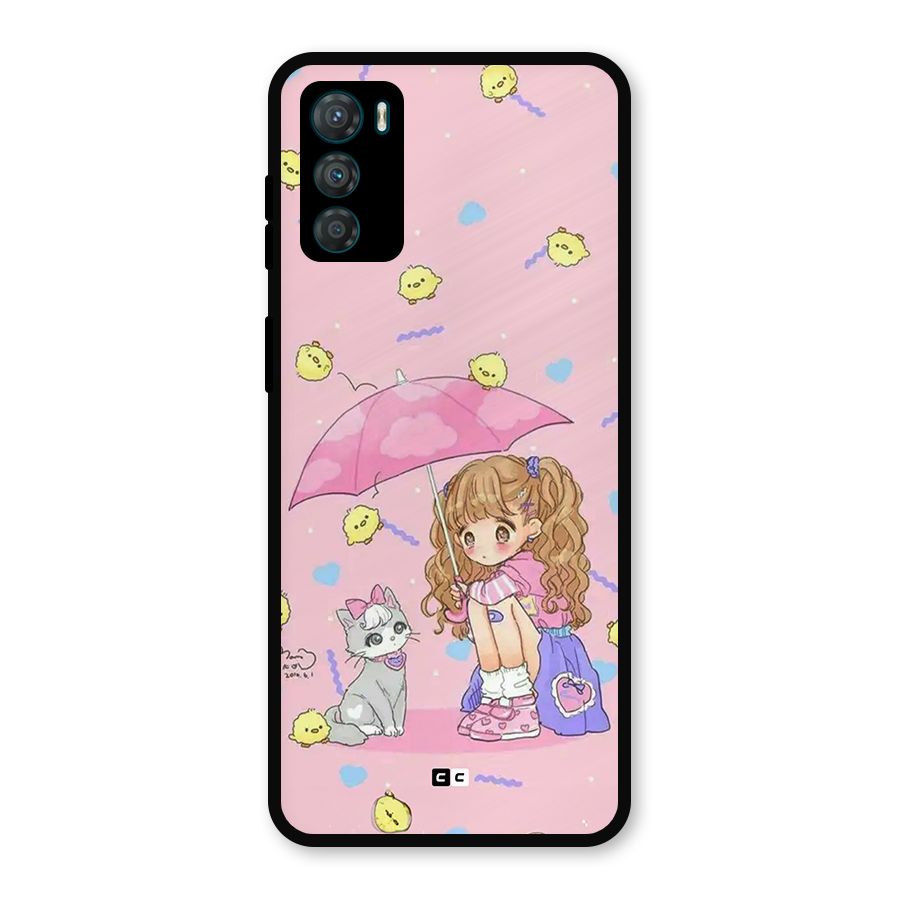Girl With Cat Metal Back Case for Moto G42