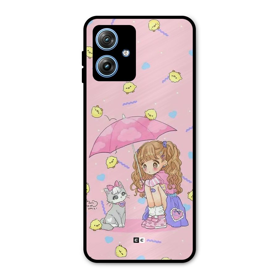 Girl With Cat Metal Back Case for Moto G54