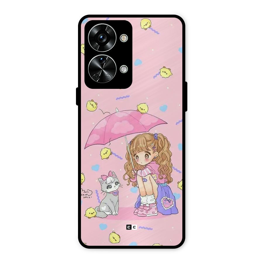 Girl With Cat Metal Back Case for OnePlus Nord 2T