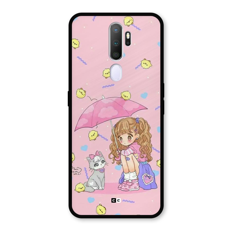 Girl With Cat Metal Back Case for Oppo A5 (2020)