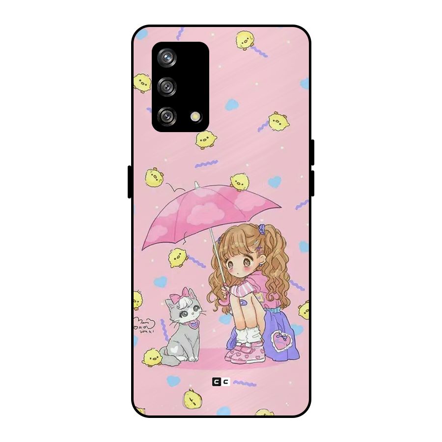 Girl With Cat Metal Back Case for Oppo F19