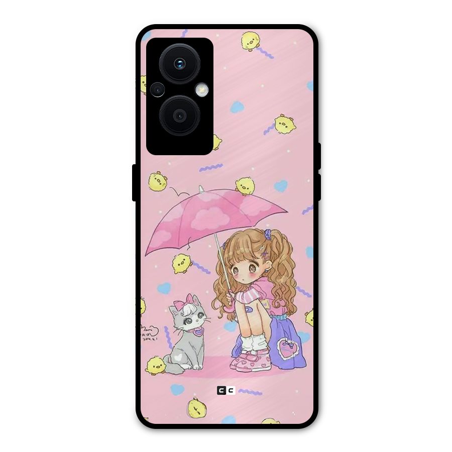 Girl With Cat Metal Back Case for Oppo F21 Pro 5G