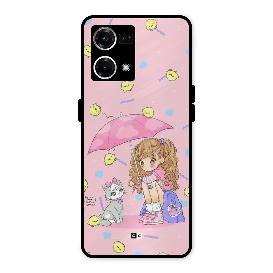 Girl With Cat Metal Back Case for Oppo F21s Pro 4G
