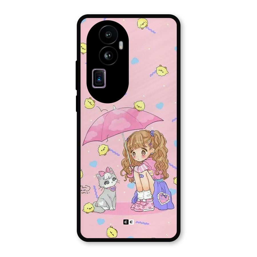 Girl With Cat Metal Back Case for Oppo Reno10 Pro Plus