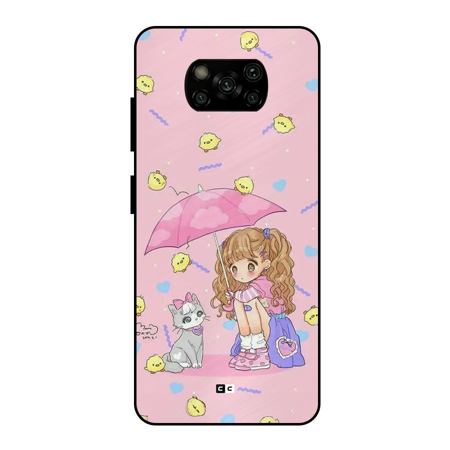 Girl With Cat Metal Back Case for Poco X3