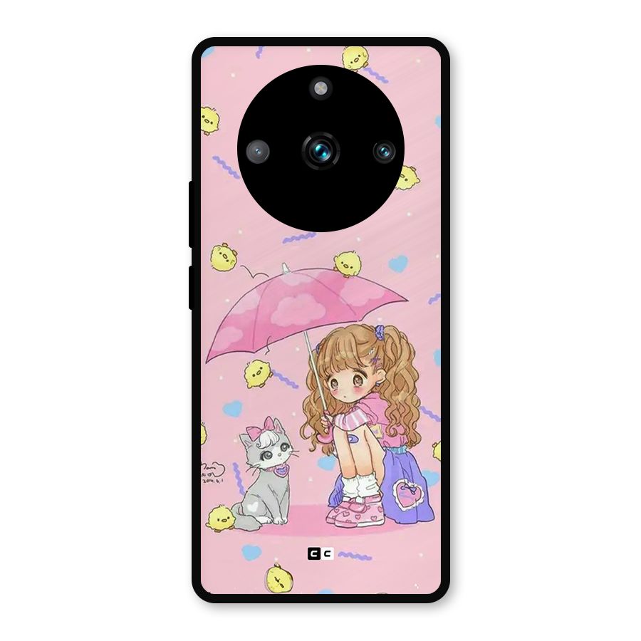 Girl With Cat Metal Back Case for Realme 11 Pro Plus