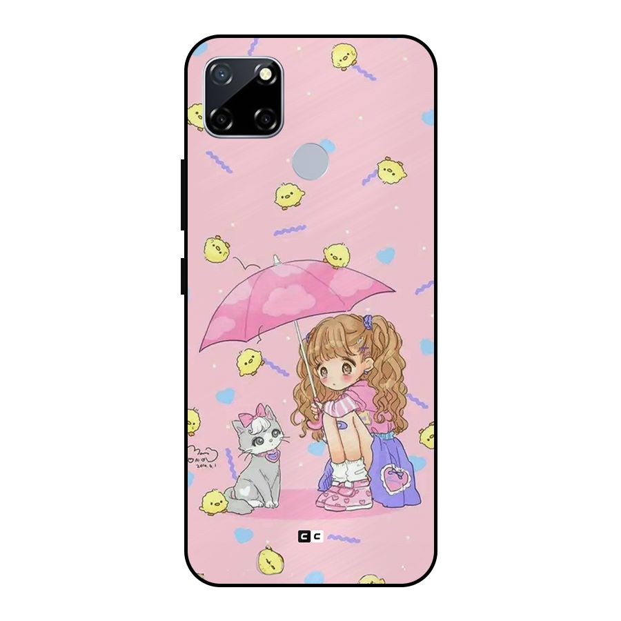 Girl With Cat Metal Back Case for Realme Narzo 30A