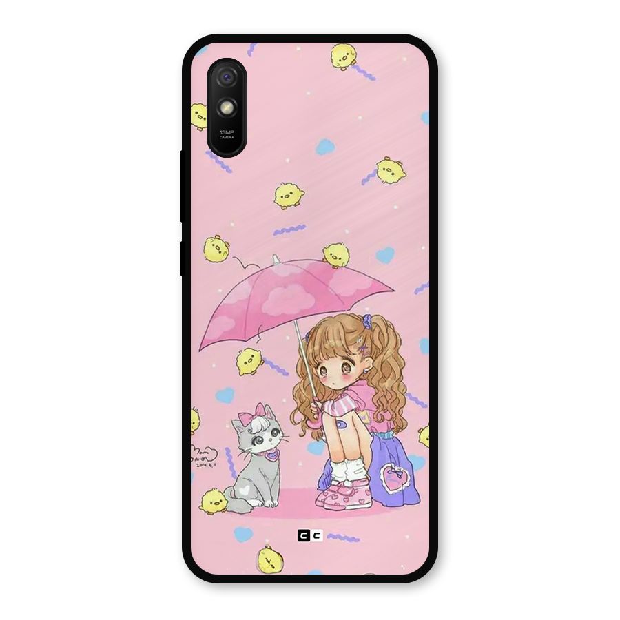 Girl With Cat Metal Back Case for Redmi 9a