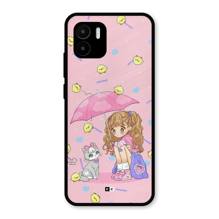 Girl With Cat Metal Back Case for Redmi A2