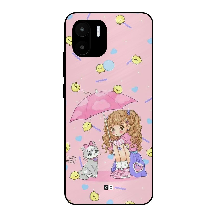 Girl With Cat Metal Back Case for Redmi A2 Plus