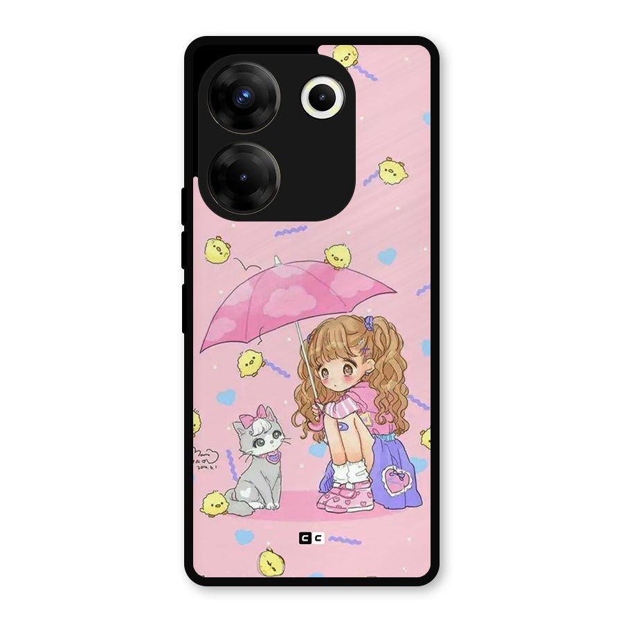 Girl With Cat Metal Back Case for Tecno Camon 20 Pro