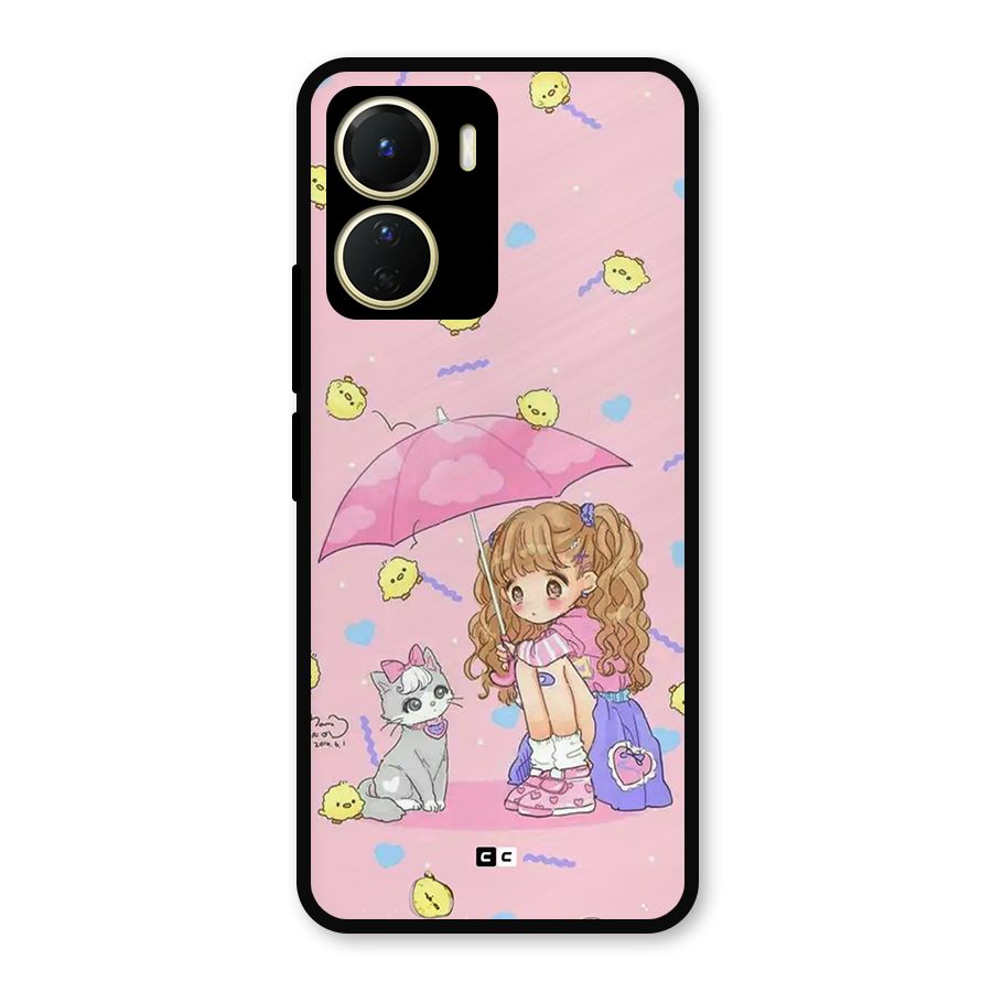 Girl With Cat Metal Back Case for Vivo T2x