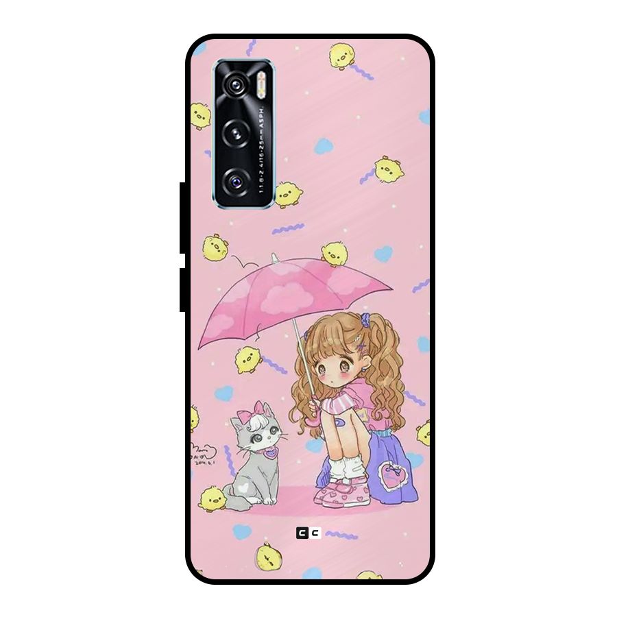 Girl With Cat Metal Back Case for Vivo V20 SE